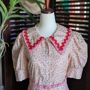 English Factory Ditsy Floral Maxi Dress with Gingham and Rickrack Trim Size SML